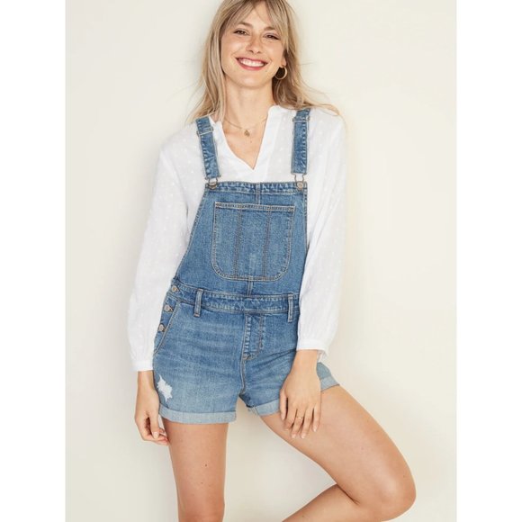 Old Navy Pants - Old Navy Distressed Denim Overall Shorts